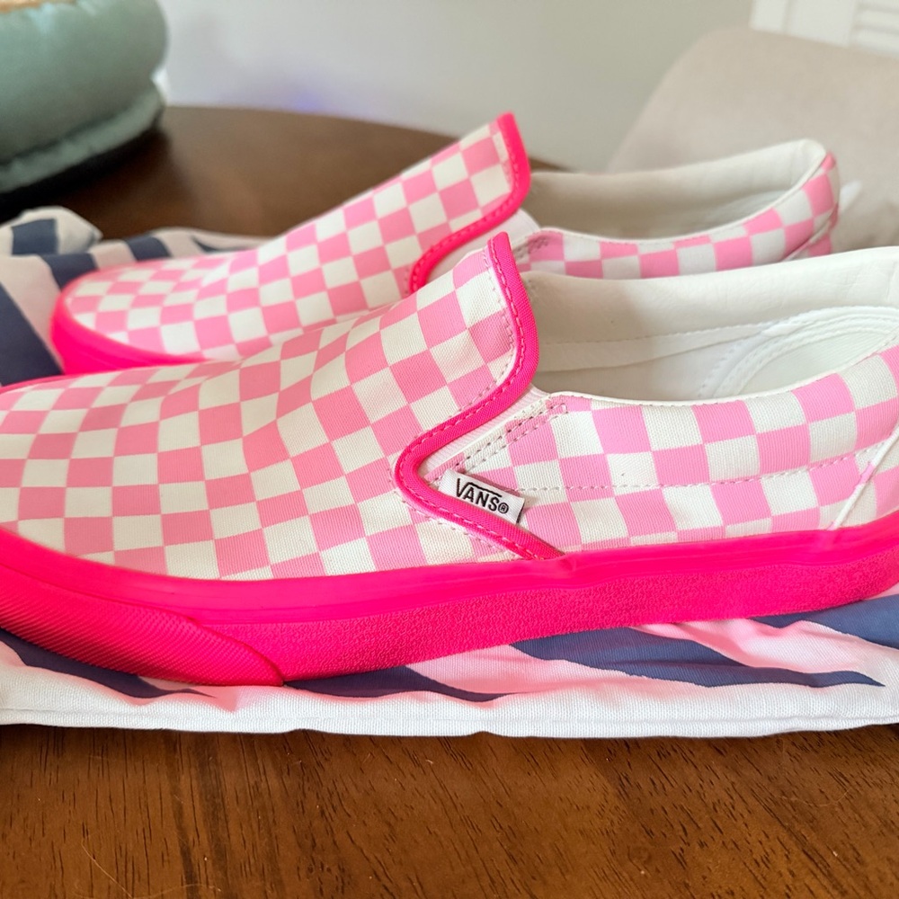 Vans CUSTOM Pink/White Checkered Classic Slip-On NWT